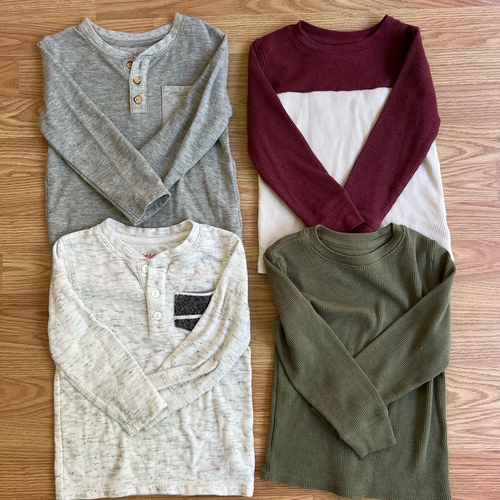 Cat & Jack 4T Long Sleeve Shirts- Grey, Cream, Green, and Burgundy